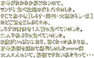 ÍȂȂȂ̂ŁA `ɐHו̓Xɍs܂B őq́y炷ECہE卪낵Ez ȂǂтǂԂQtA 炷PlOHׂĂ܂B l⎄HׂĂ܂B ςɂȂAȂ́A Íǂ߂ċA܂ lQlāAǂłȂāEEE