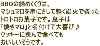 BBQ̒߂́A
}V}ɂČyY΂t
ggَqłBq
uĂ}vƖtđс
NbL[ɋŐHׂĂ
łB
